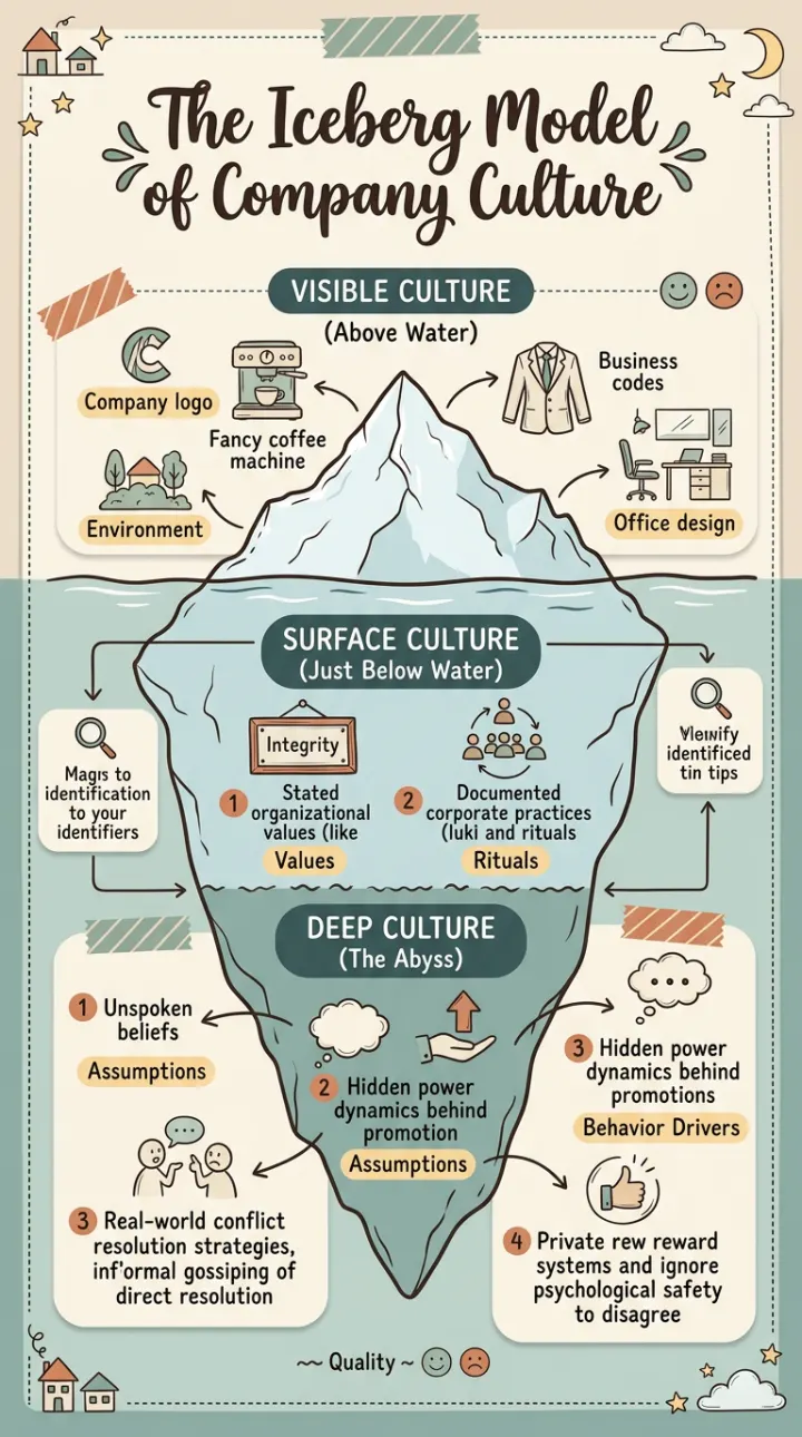 Iceberg of company culture infographic