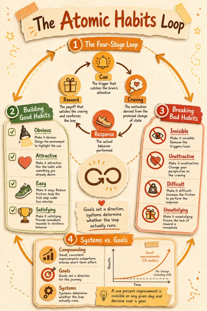 Atomic Habits — the habit loop — visual summary template generated by Flowgraph