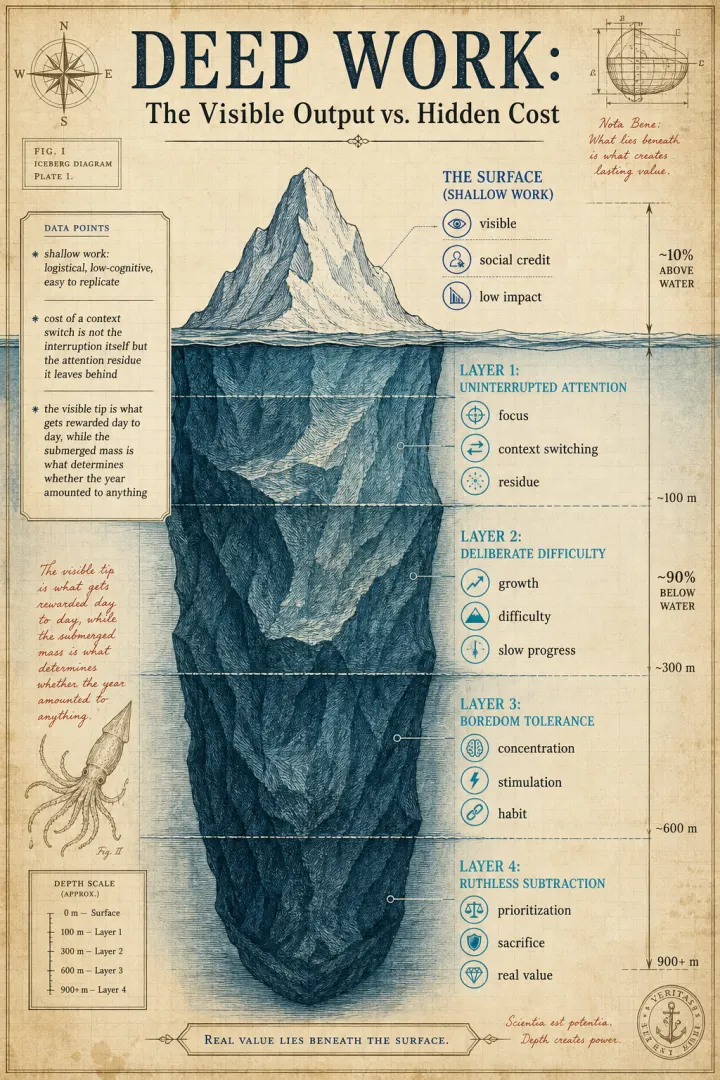 Deep Work — above and below the surface — visual summary template generated by Flowgraph