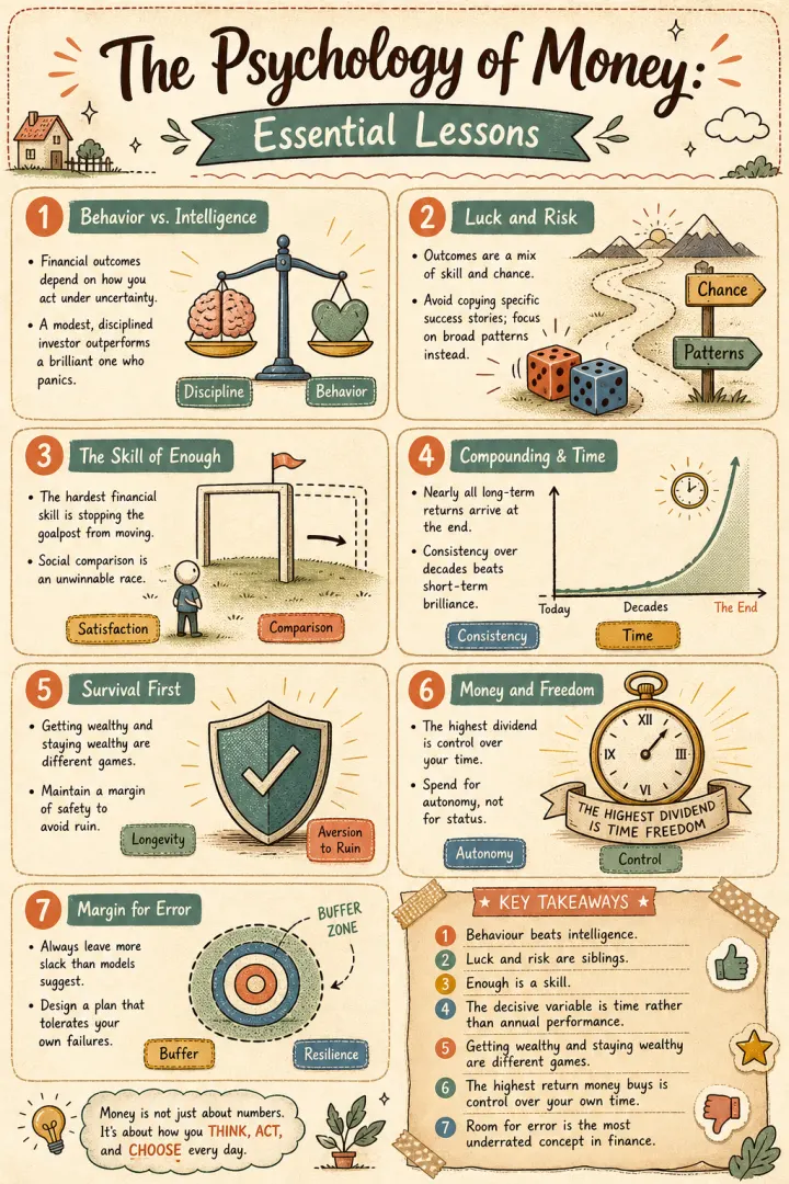 The Psychology of Money — key lessons — visual summary template generated by Flowgraph