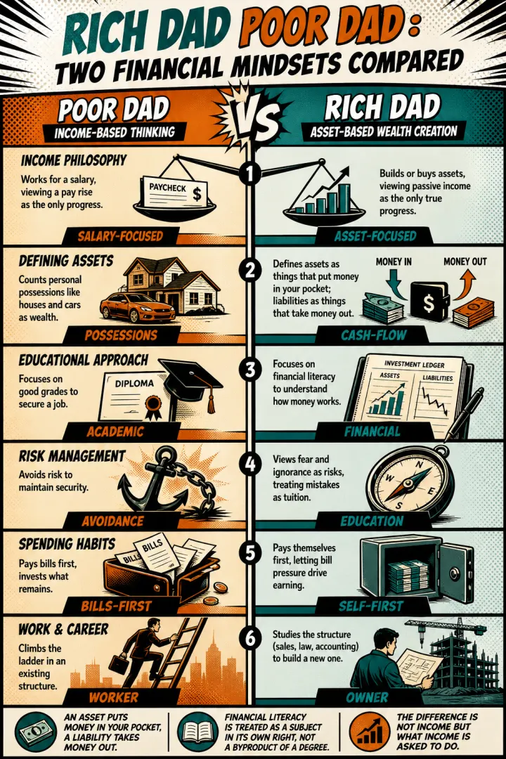 Rich Dad Poor Dad — two mindsets — visual summary template generated by Flowgraph